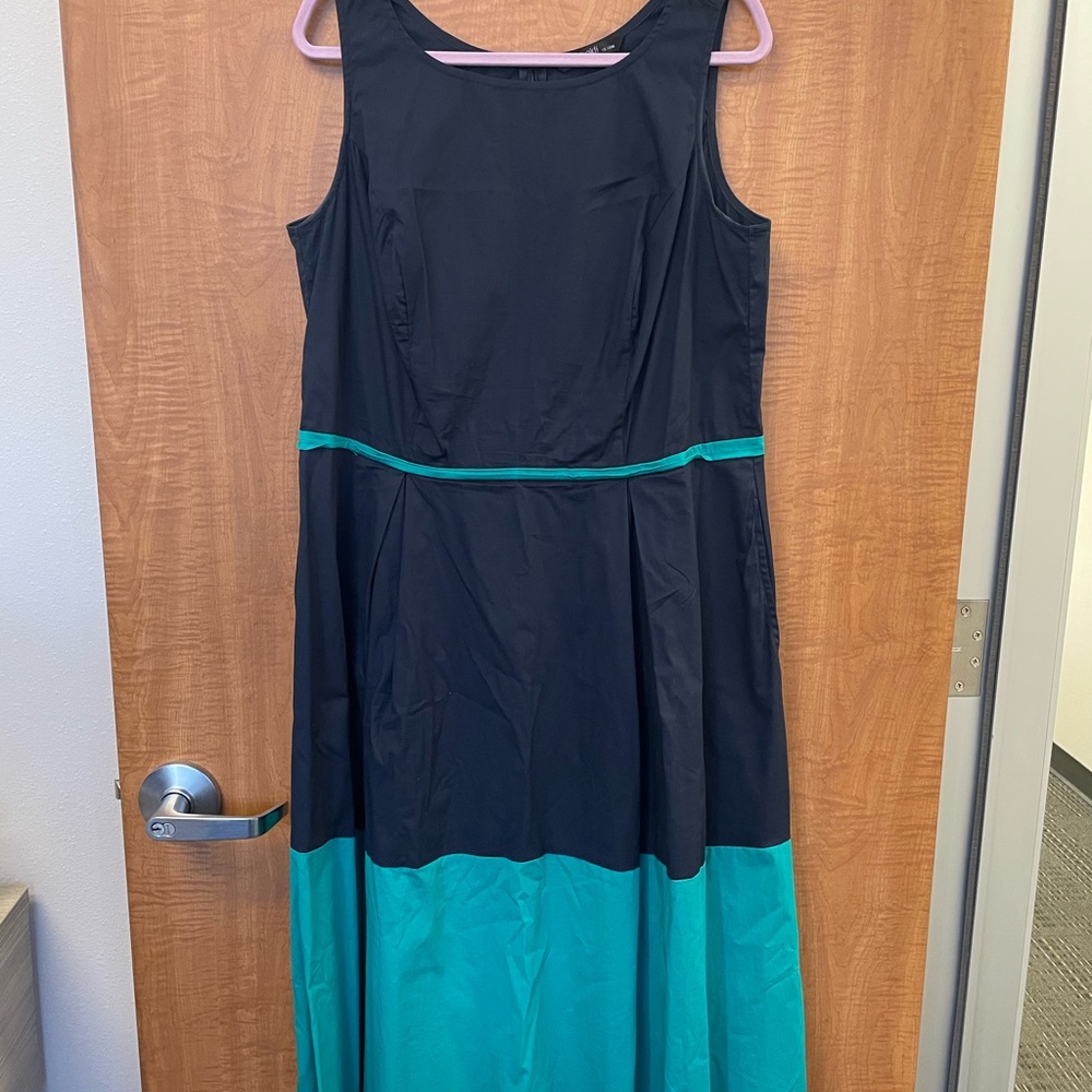 eShakti Navy and Teal A-Line Dress w/pockets